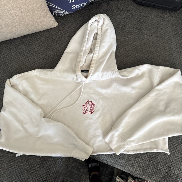 Brandy Melville Cream Hoodie with embroidered little devil - Picture 1 of 3